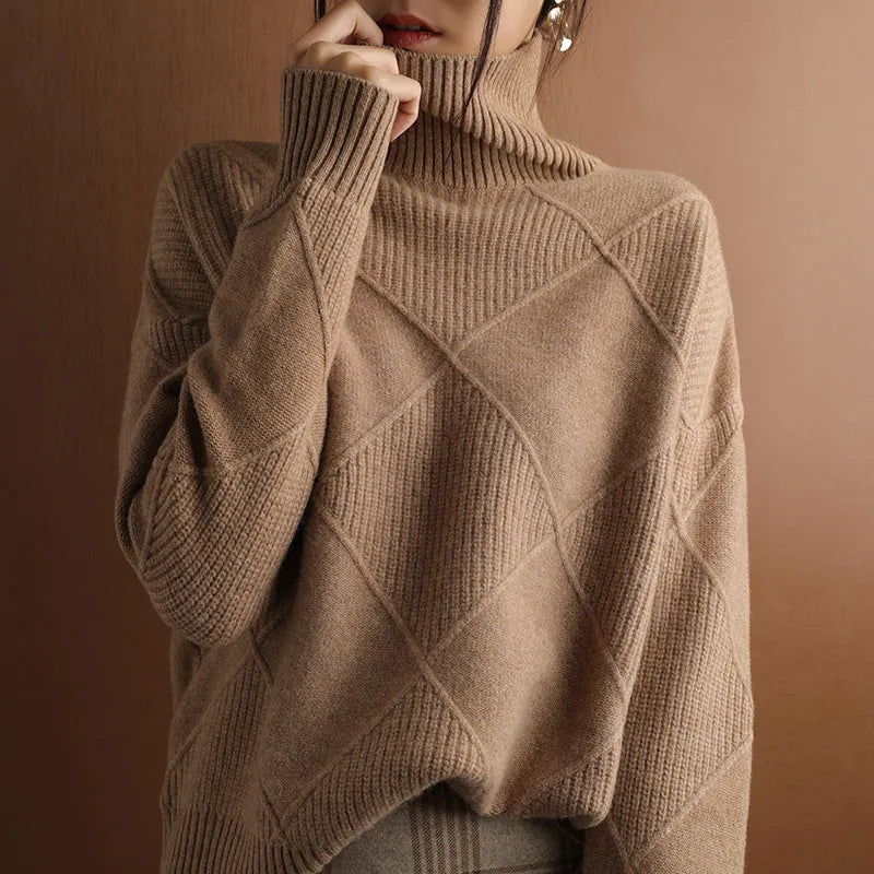 Pull à Col Roulé Femme Long et Confortable
