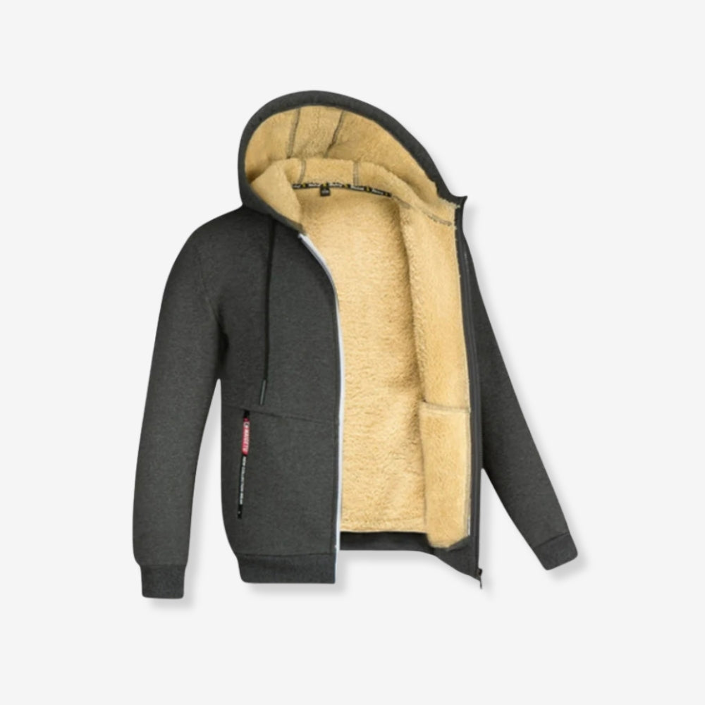 Sweat à capuche doublé polaire chaud avec manches longues et fermeture éclair
