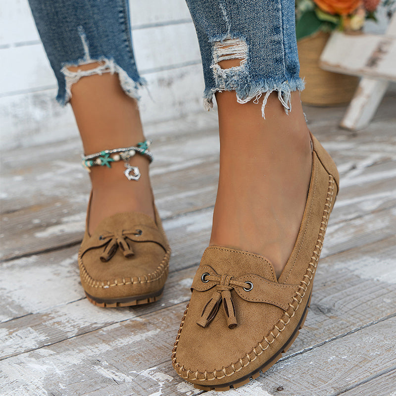 Mocassins Femmes Cuir Bleu Clair avec Nœuds Décoratifs