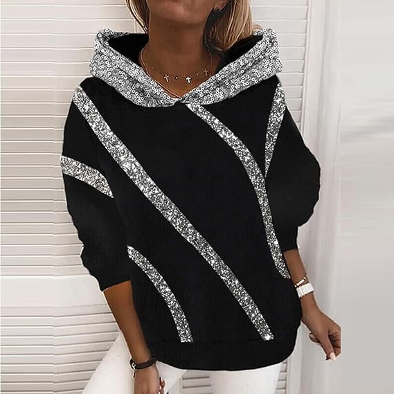Sweat À Capuche Pailleté Élégant pour Femme