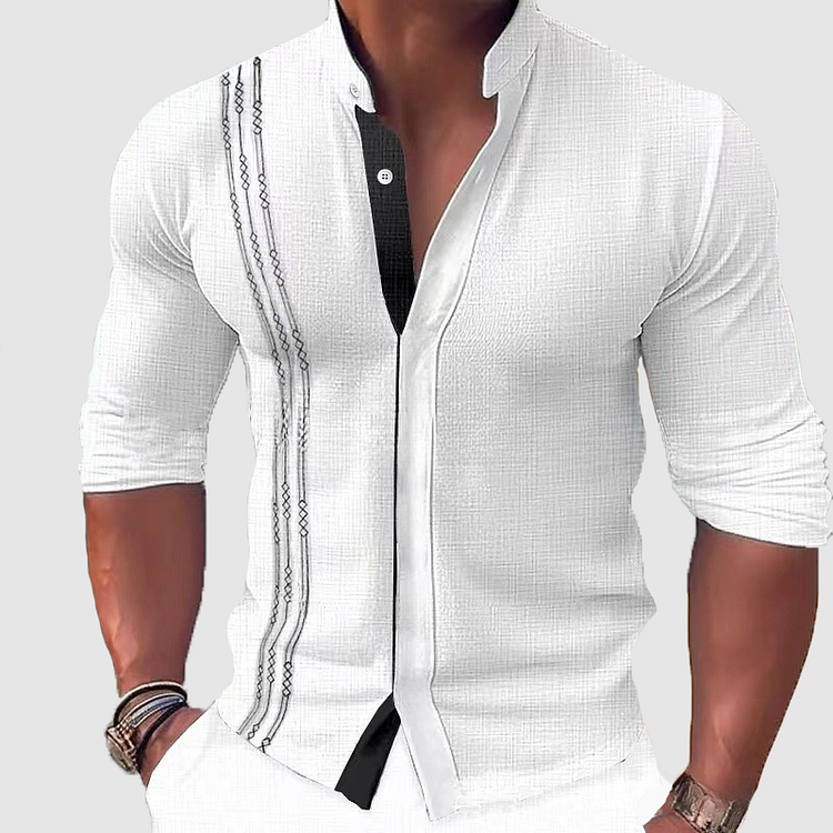 Chemise Homme Noir Élégant à Manches Longues Brodée