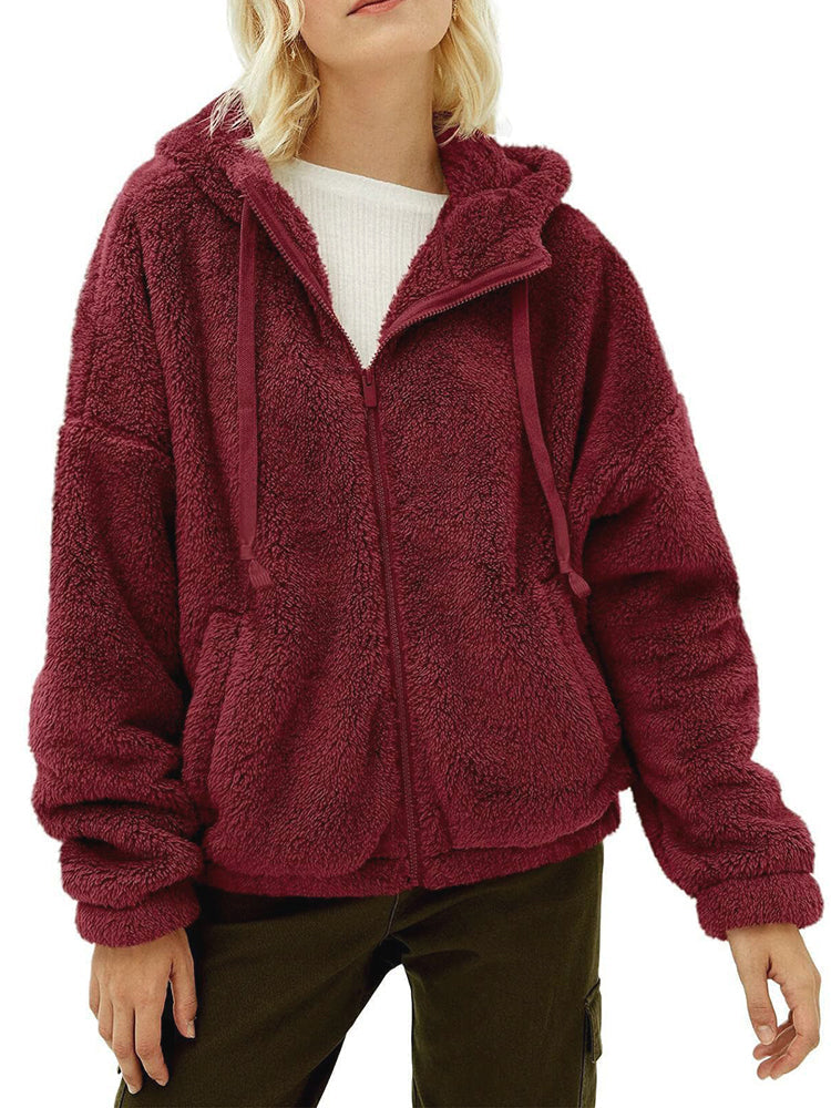 Blouson Polaire Brun Féminin Capuche