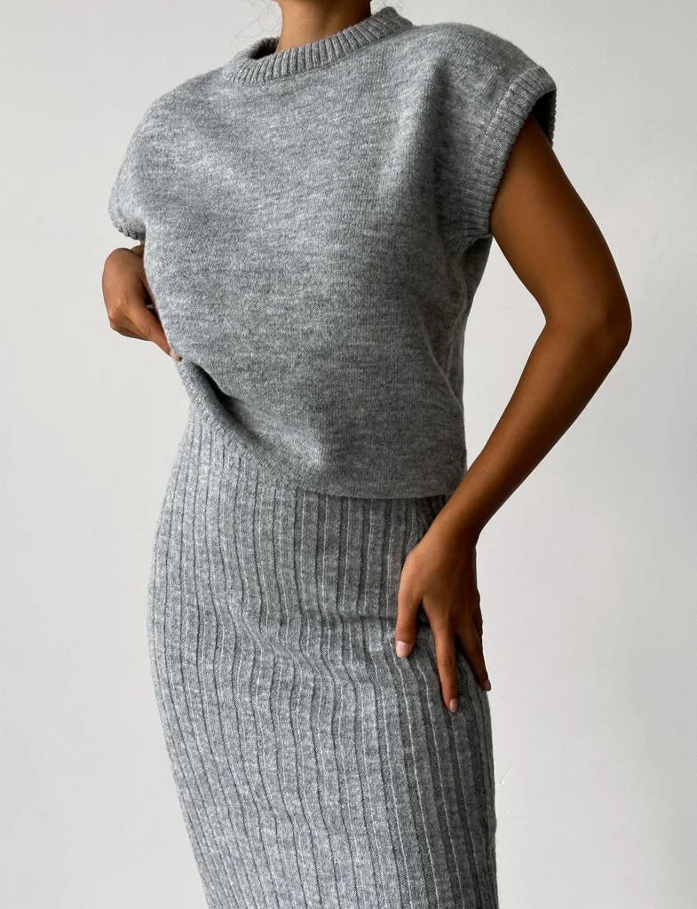 Pull Femme Tricoté Blanc Cassé à Manches Courtes