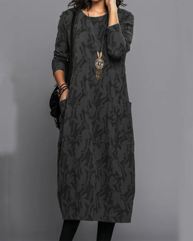 Robe Hiver Femme Élégante – Robe Polaire Douillet avec Manches Longues et Imprimé Floral Chic