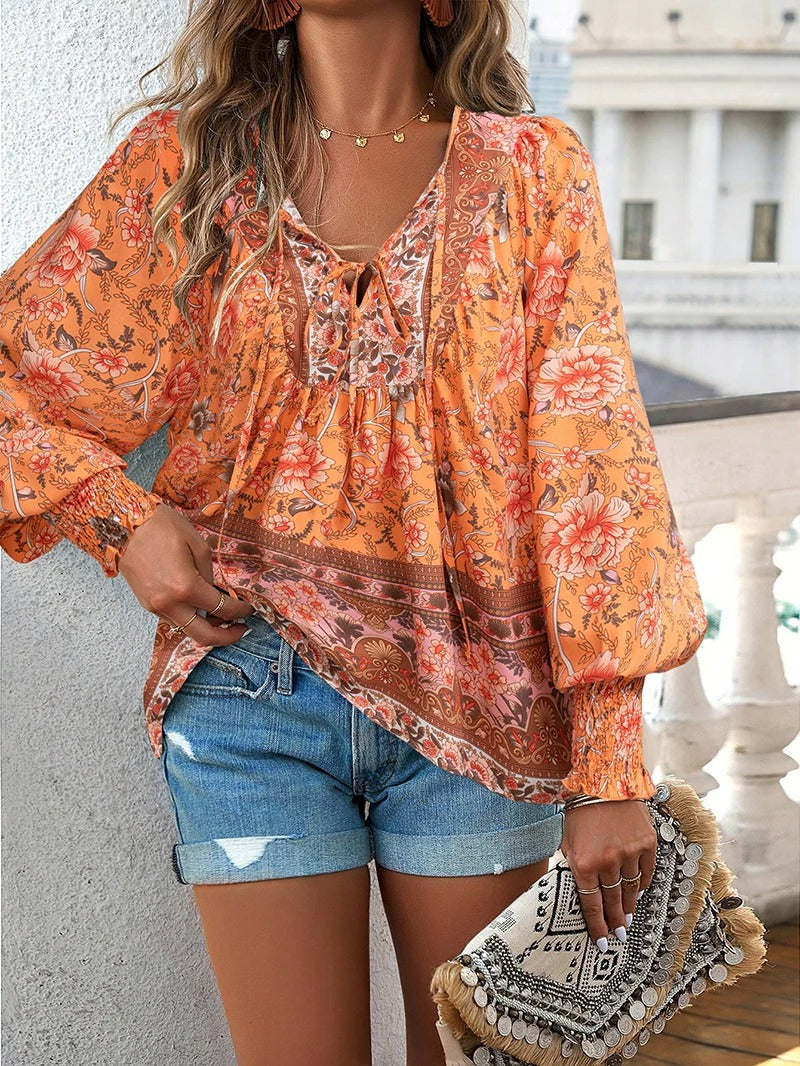Blouse Été Fleuri pour Femme Manches Courtes