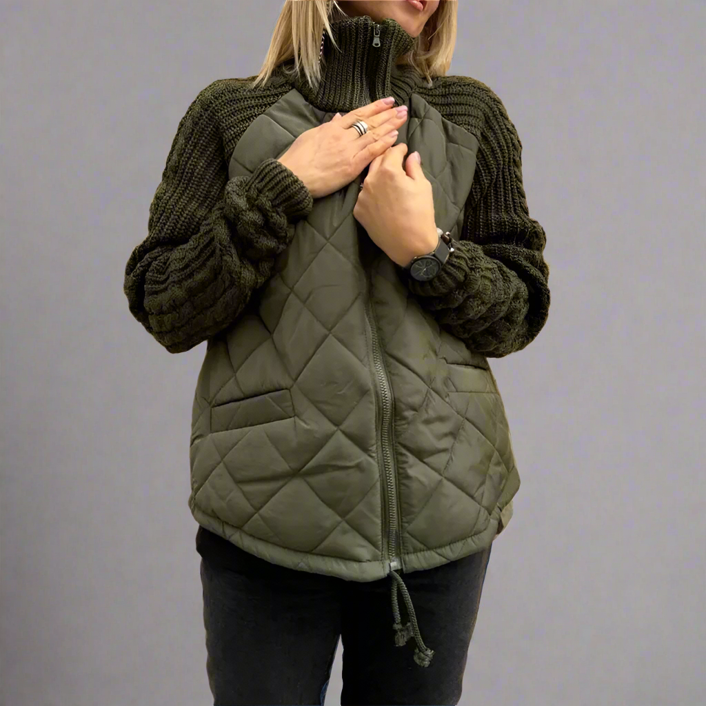 Veste douillette verte à manches molletonnées pour femme