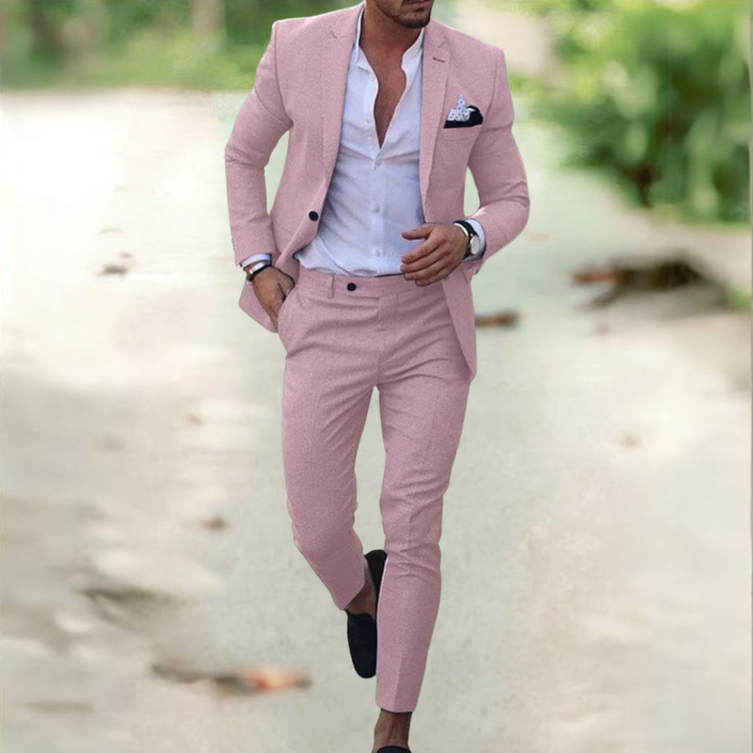Costume Homme Noir Élégant Taille Slim avec Poche Côtelée