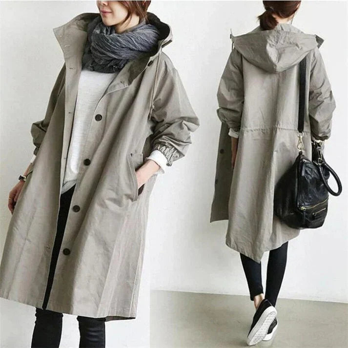 Manteau femme à capuche imperméable beige clair