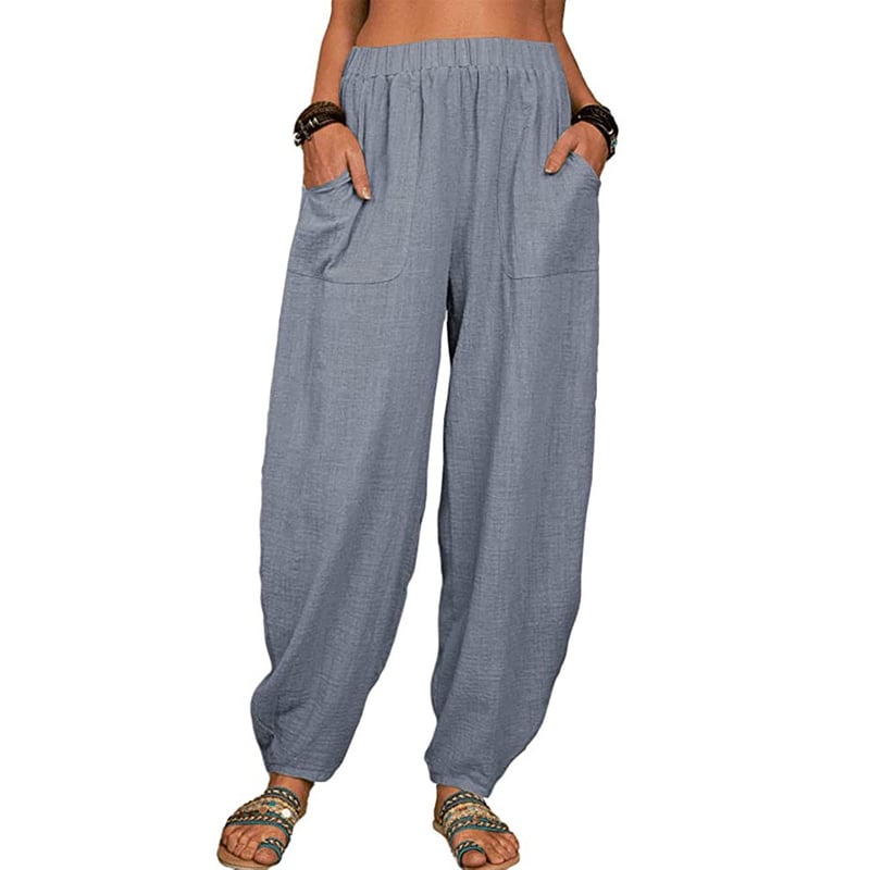Pantalon Lin Femme Élégant avec Poches
