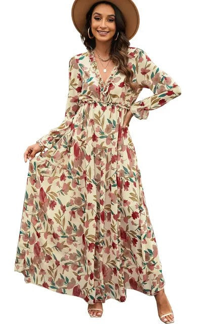 Robe Été Longue Fleurs Tropicales pour Femme