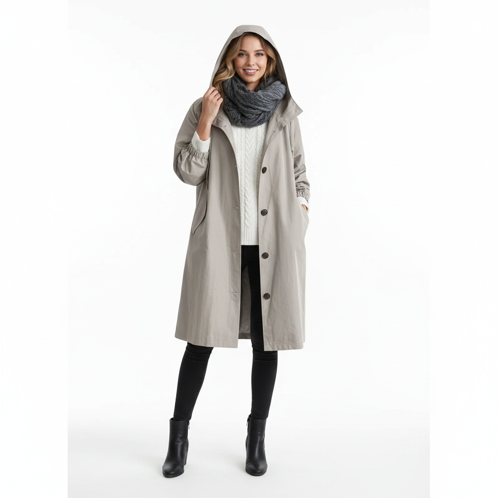 Manteau Femme Long Élégant avec Capuche et Taille Relâchée