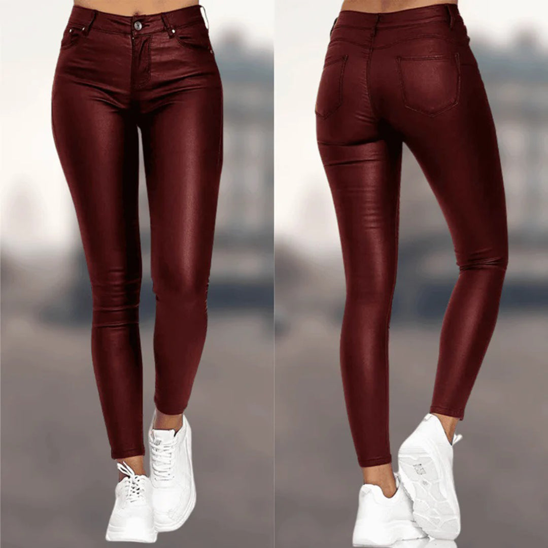 Pantalon cuir noir femme élégant étroit