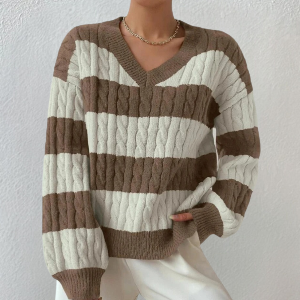 YAMINA - Pull en Tricot à Rayures Décontracté pour Femmes