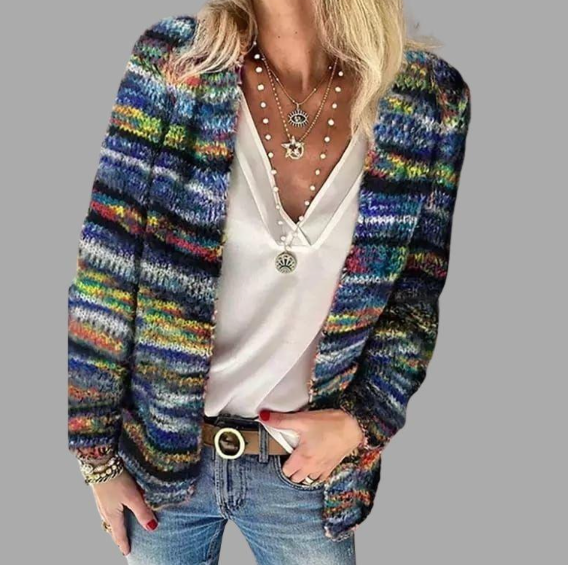 Cardigan Féminin Coloré à Bandes