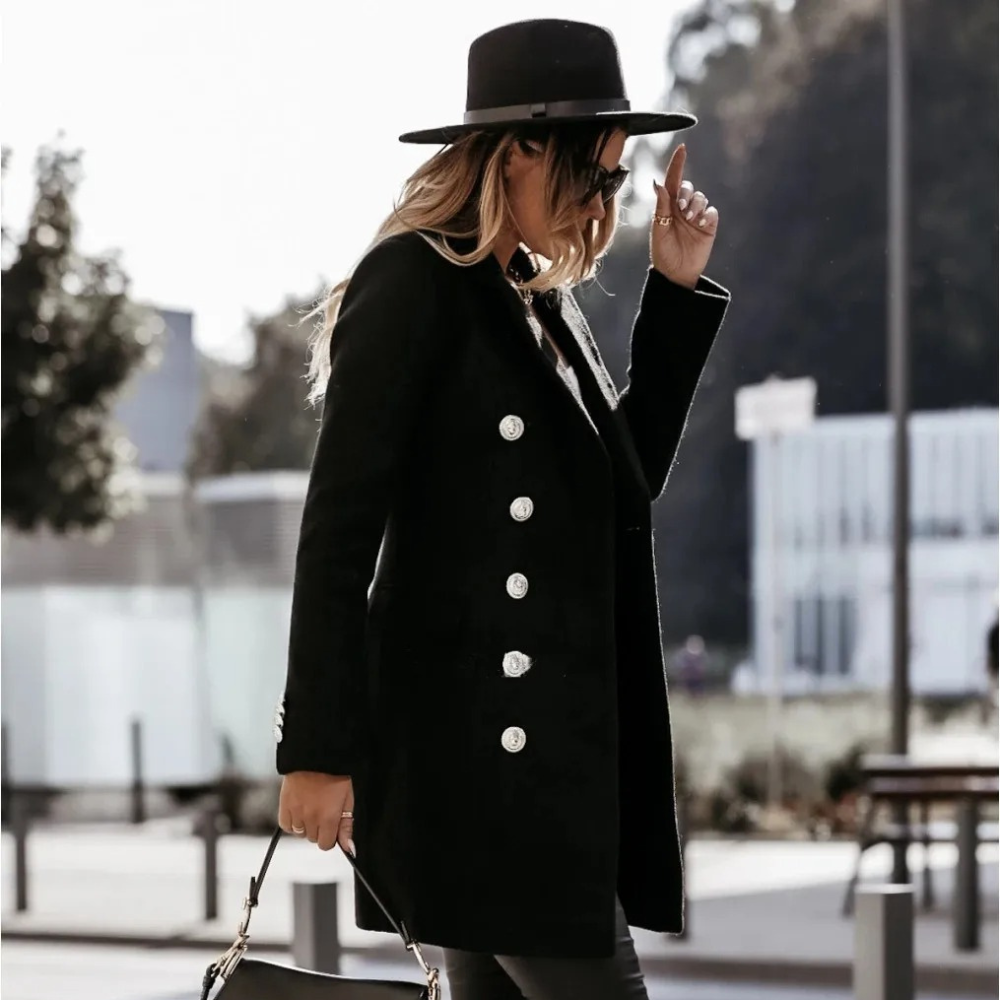 Manteau Réversible Femme Élégant en Laine Mélange avec Fermeture Boutons