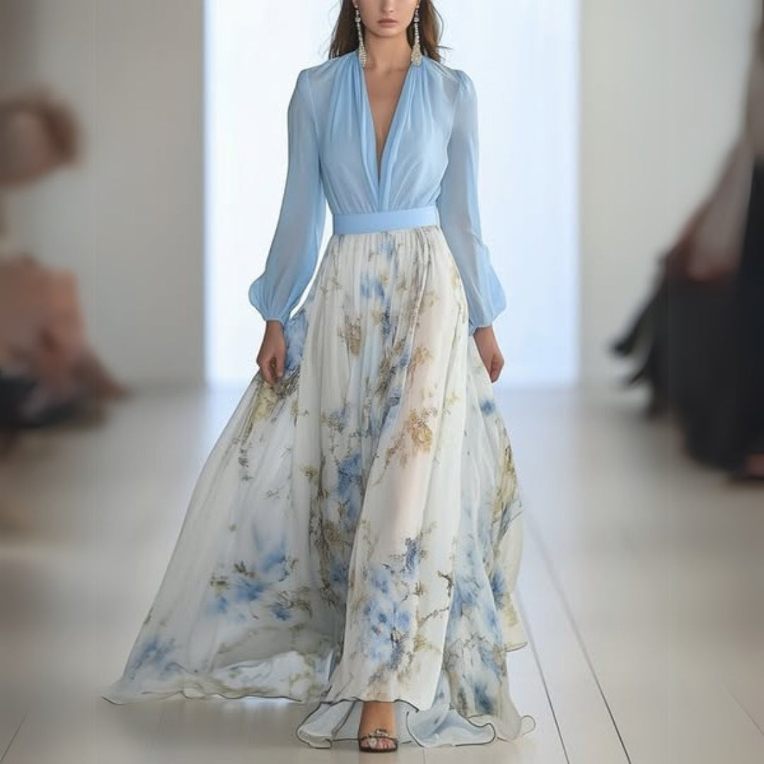 Robe Femme Élégante Imprimée Floral, Légère et Confortable Bleu Clair - LuxeStyle