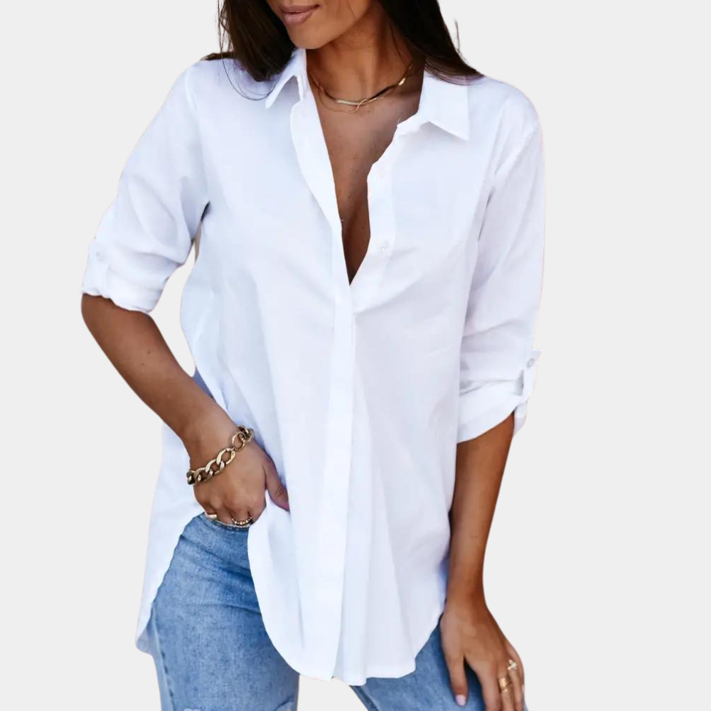 Blouse Femme Élégante à Manches Longues avec Col Boutonné