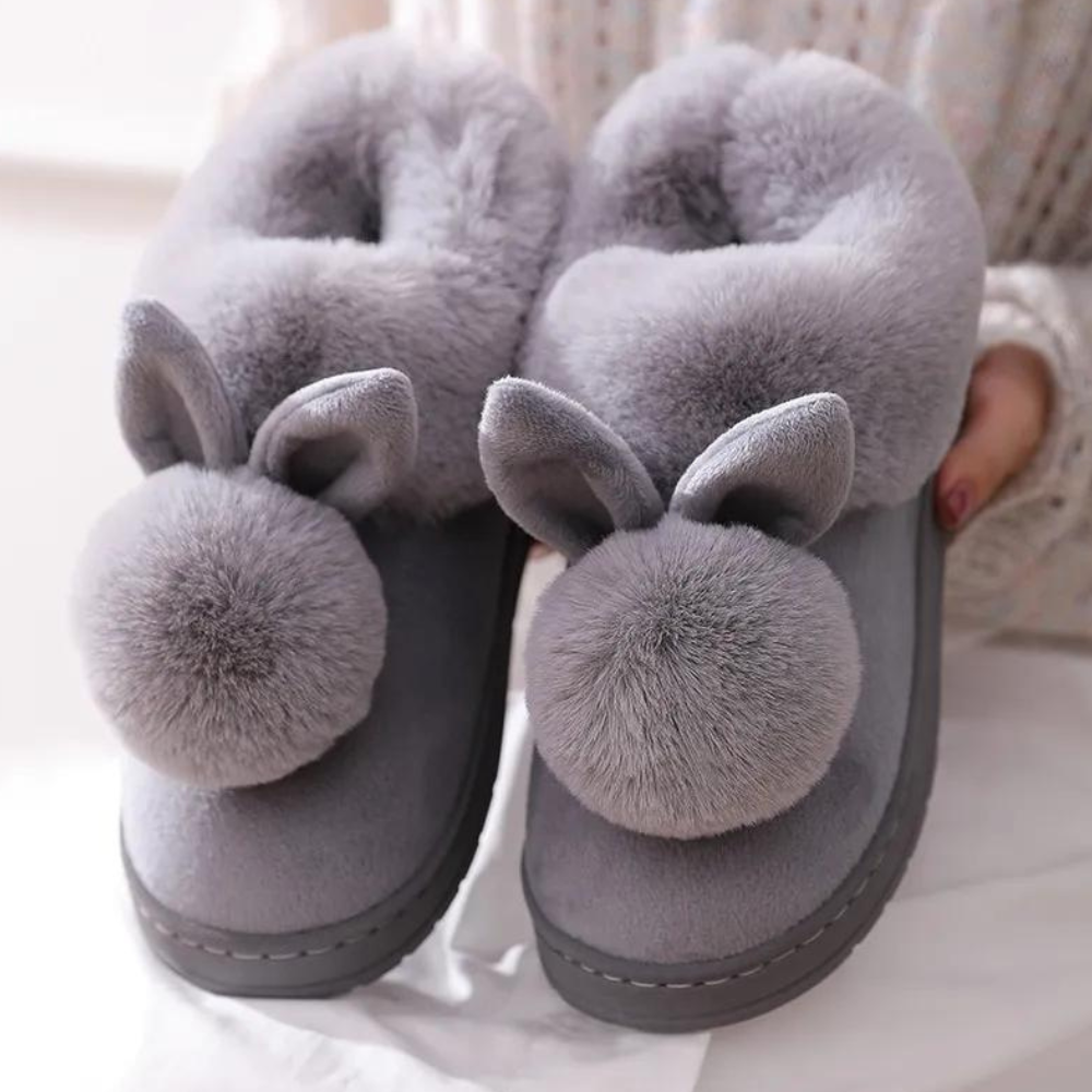 Chaussons Mignons en Peluche avec Oreilles de Lapin Douillettes