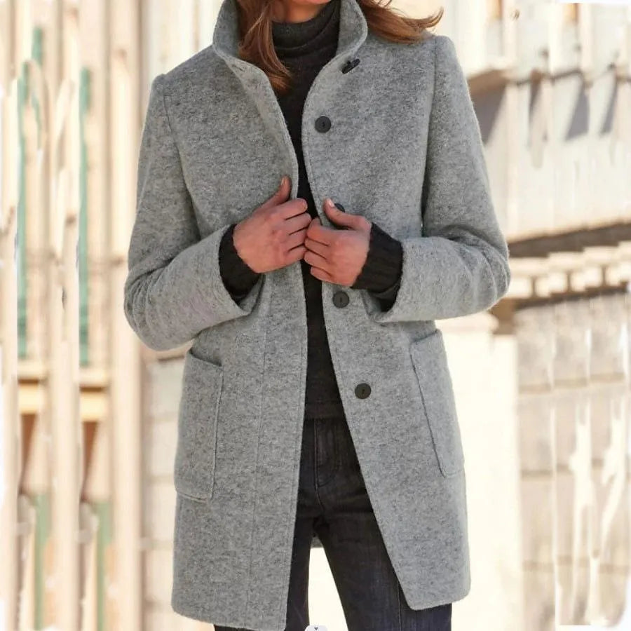 Manteau Femme Hiver au Col Montant et Manches Longues