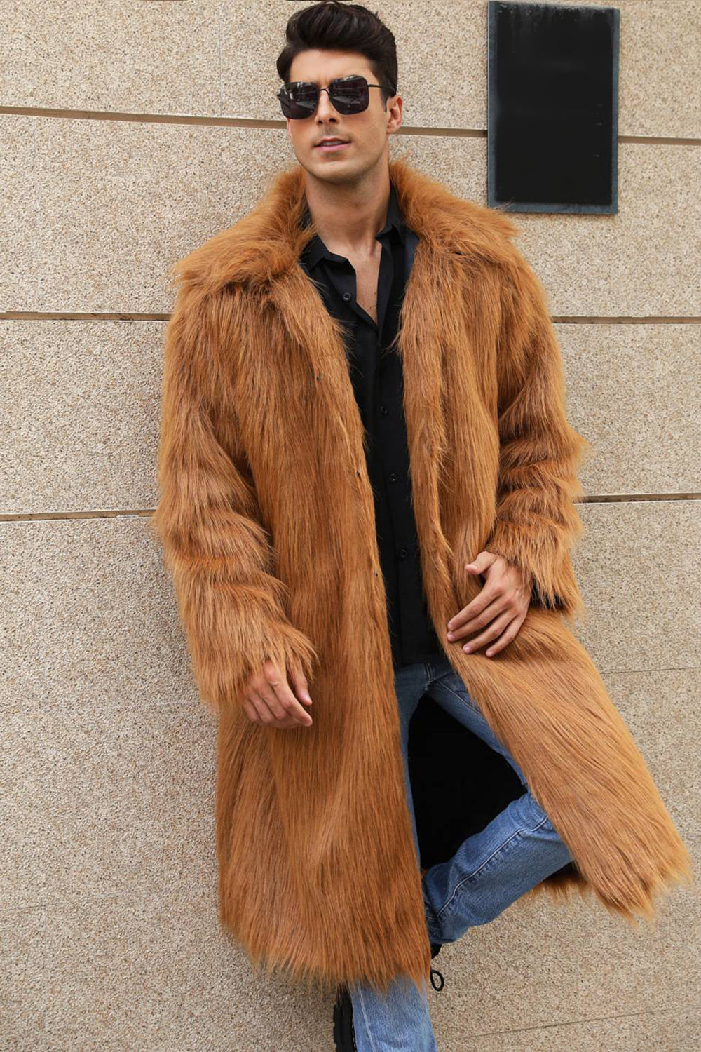 Manteau Homme Hiver Doublé Col Évasé avec Imitation Fourrure