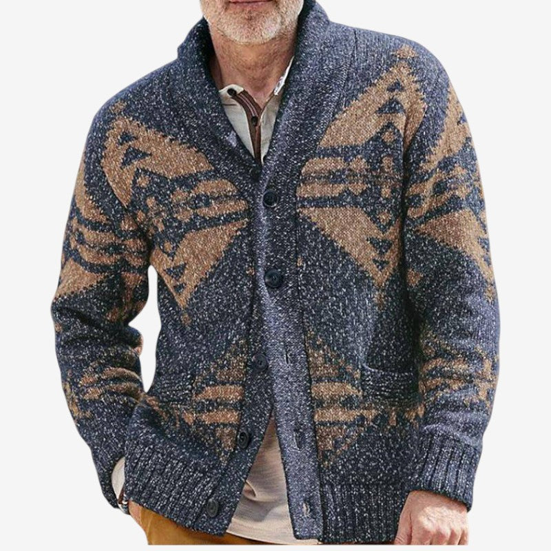 Cardigan Géométrique Chaud avec Poches et Manches Longues