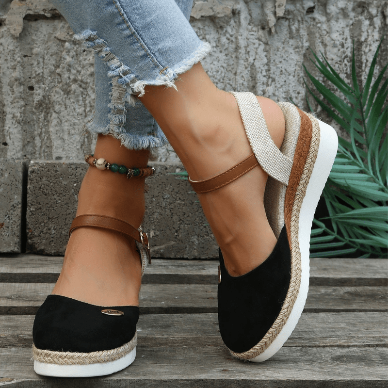 Sandales Femmes Chic Talon Compensé avec Fermeture Réglable