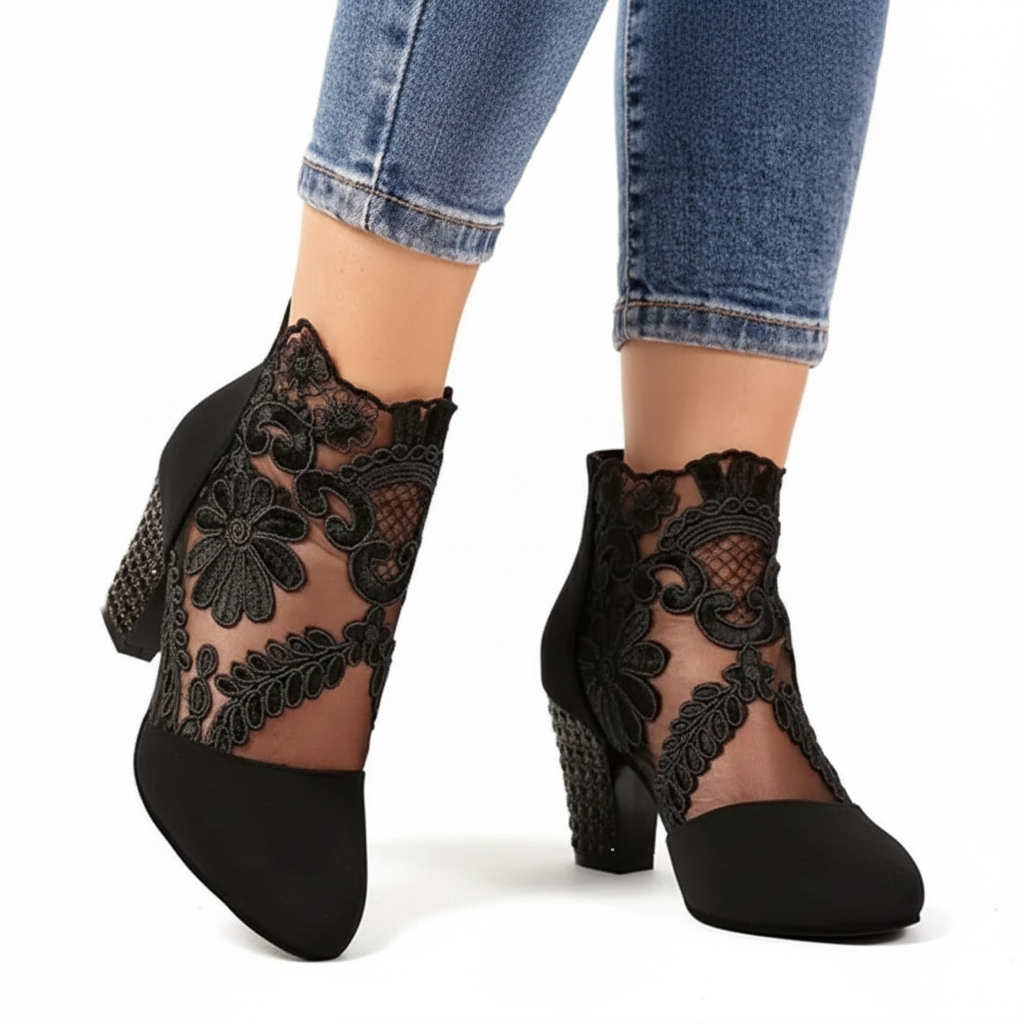 Chaussures Femme Élégantes à Fleurs - Escarpins Mesh Chic avec Talon Haut