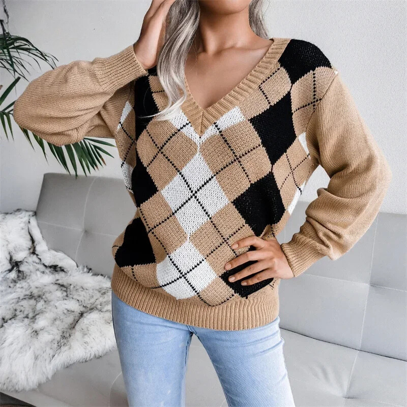 Pull Femme Col V Élégant Hiver