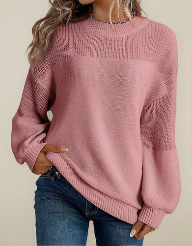 Pull Femme Élégant Manches Bouffantes Floral Automne