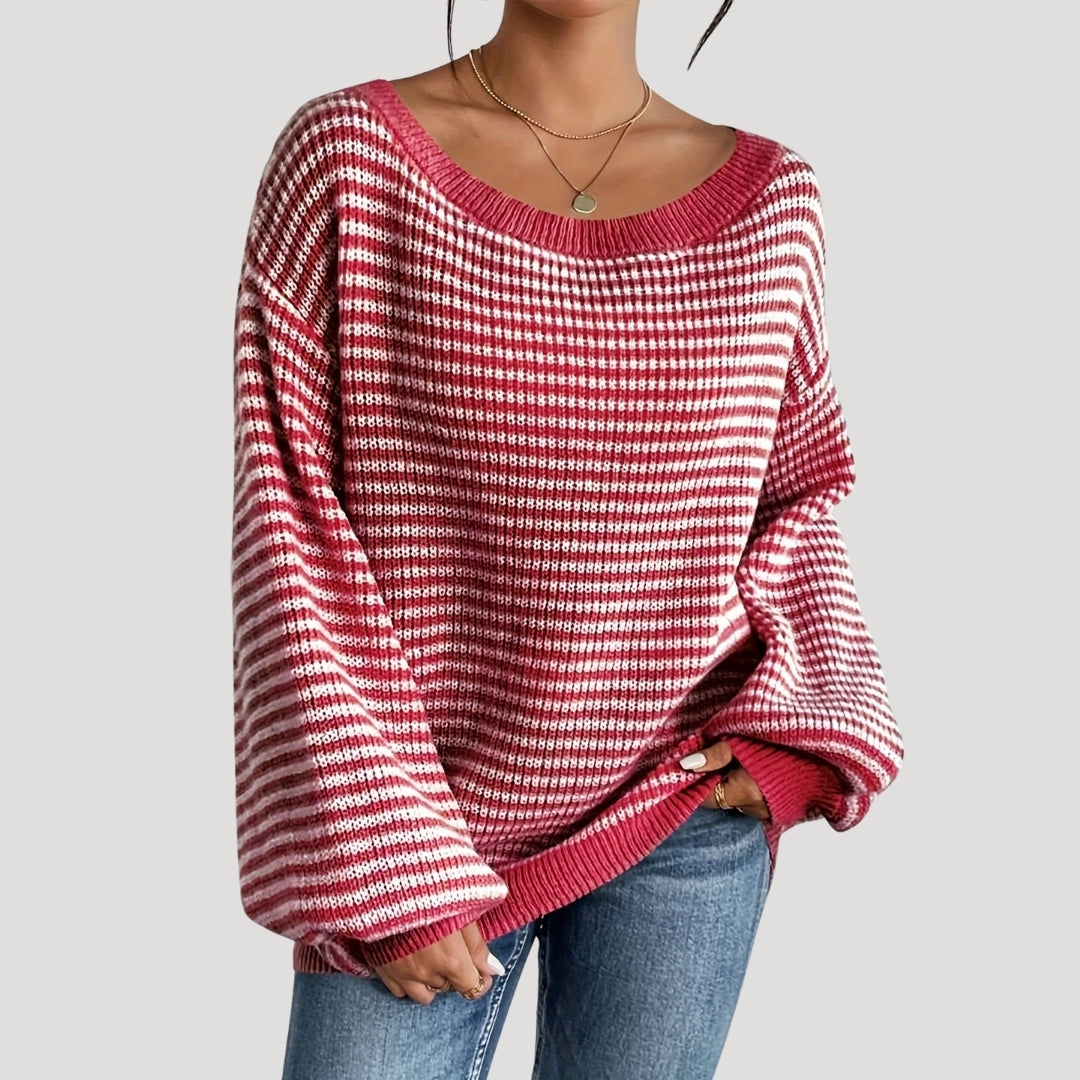 Pull Femme Rayé Doux, Col Bateau et Coupe Relaxe