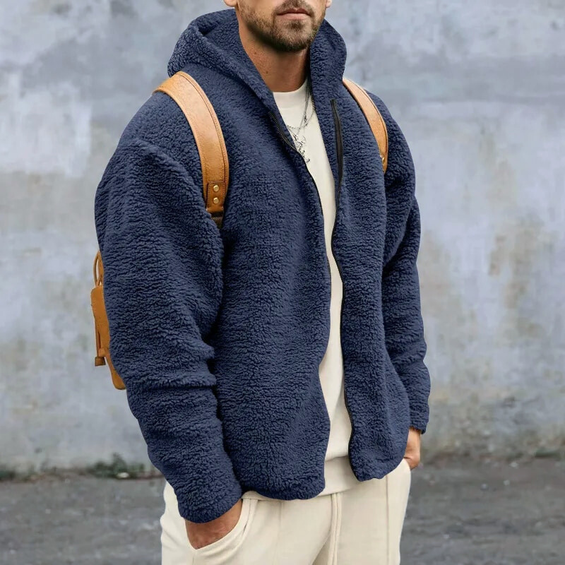 Veste Polaire Douillet Homme - Fleece Élégant avec Capuche, Fermeture Éclair & Poches Cachées