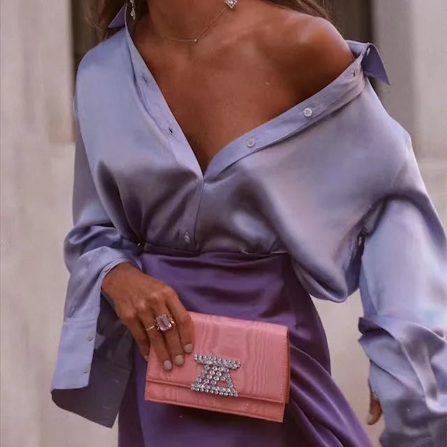 Blouse Féminine à Manches Longues avec Décolleté et Col Rond