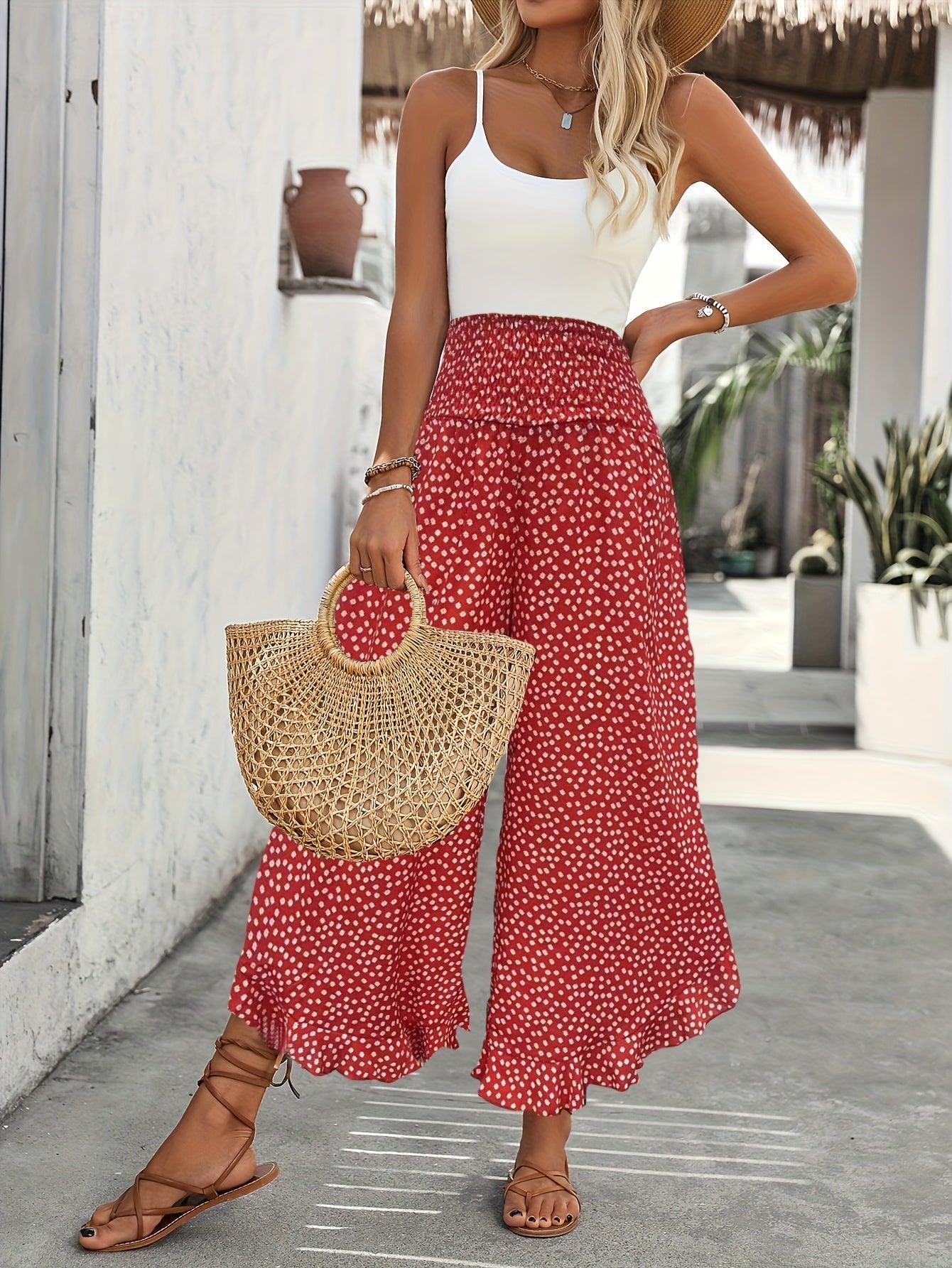 Pantalon Femme Élégant Imprimé Fleuri Doux