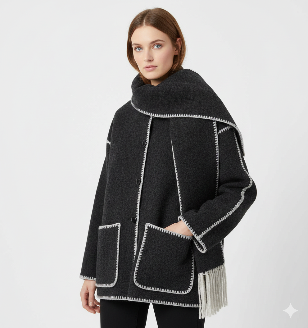 Manteau Femme Élégant avec Écharpe - Veste Chic Hivernale Douillet