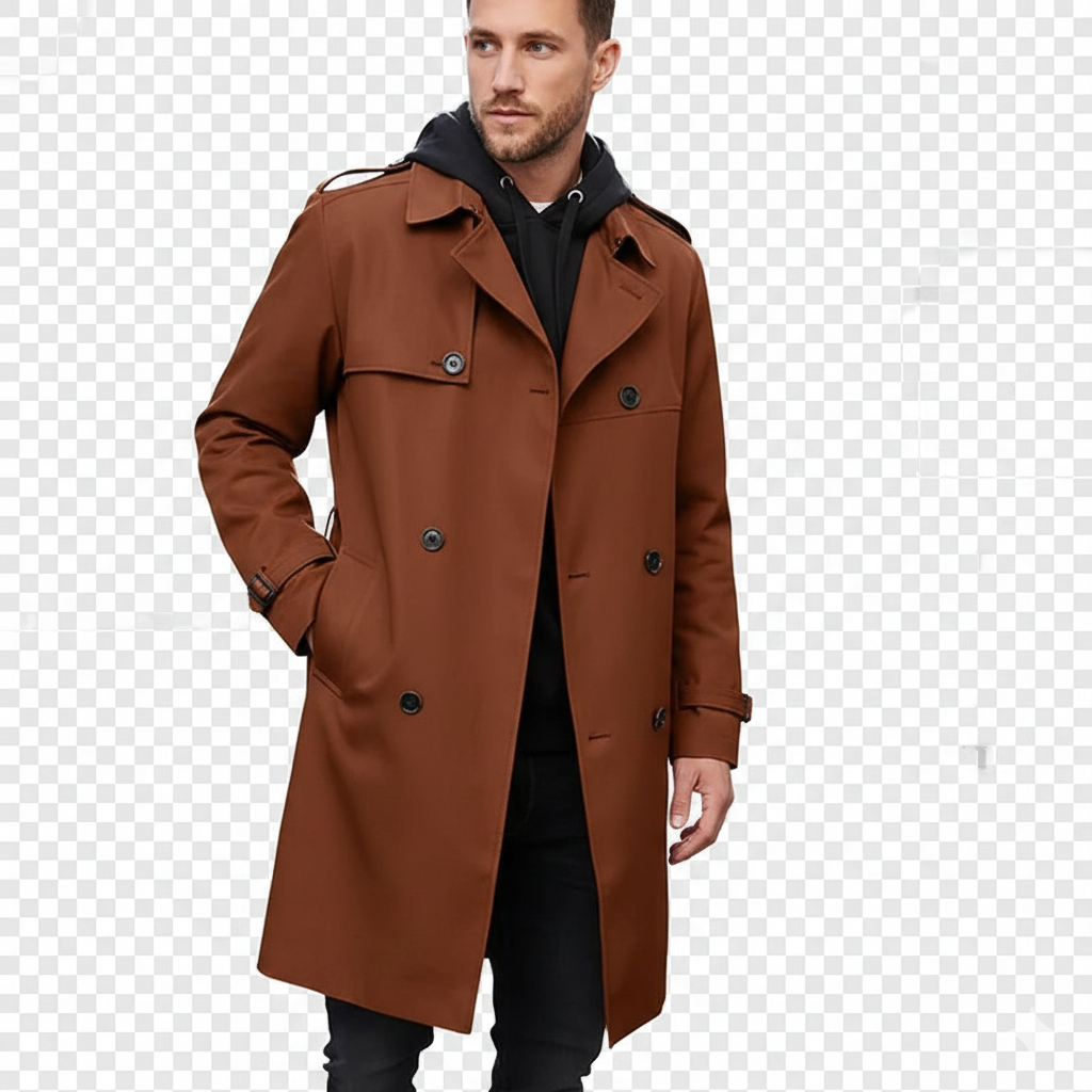 Manteau Homme Élégant Long avec Ceinture Réglable