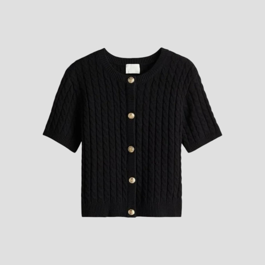 Gilet en maille à manches courtes pour femme avec fermeture boutonnée