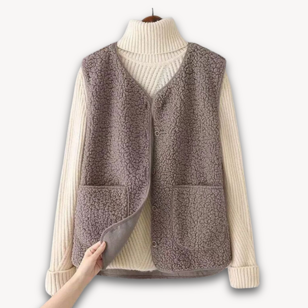 Gilet sans manches en polaire sherpa pour femme - Douce et moelleuse, avec poches - Vêtement d'hiver décontracté