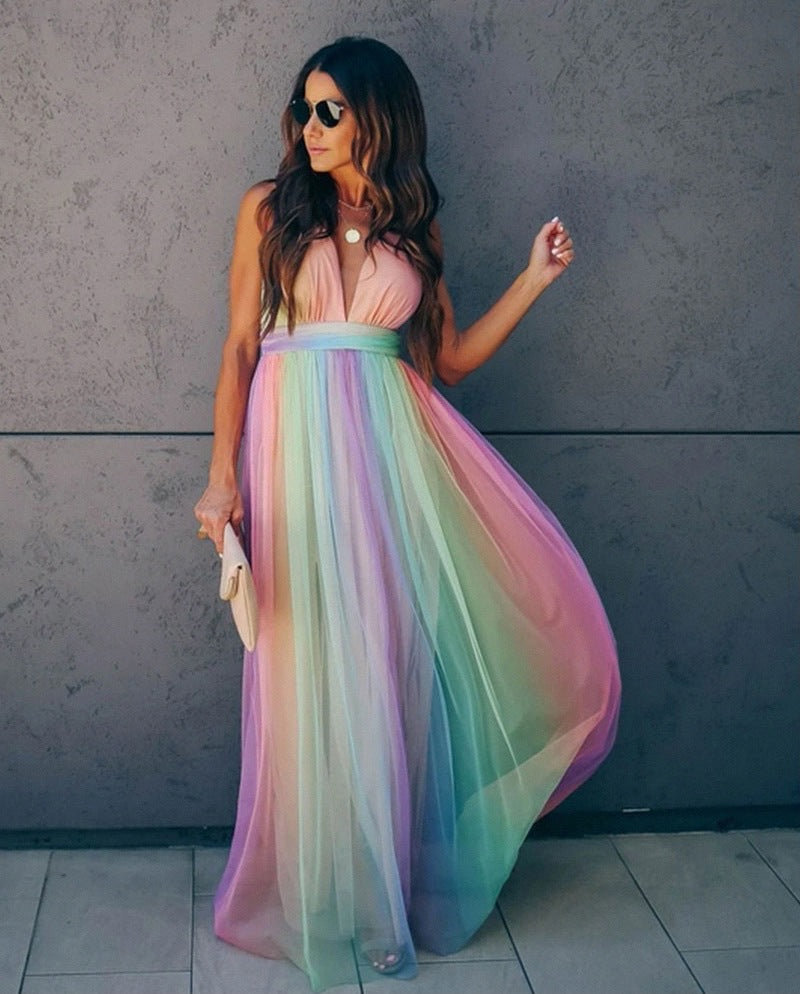 Robe longue fluide arc-en-ciel femme - LuxeStyle
