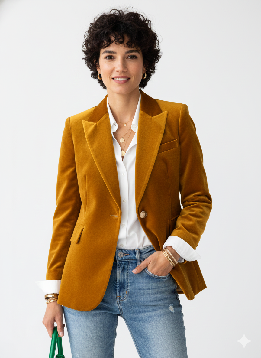 Blazer Femme Luxe Vert Émeraude avec Boutons Brillants