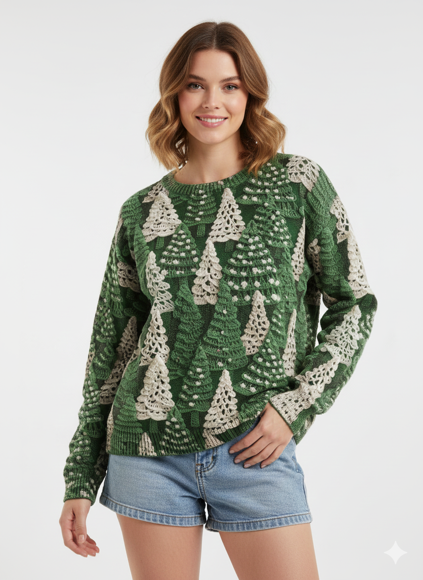 Pull de Noël Femme Élégant – Tricot Chaud à Col Rond avec Motifs Hiver & Manches Longues - LuxeStyle
