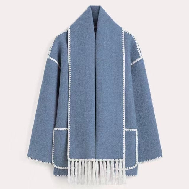 Manteau Femme Hiver Élégant avec Écharpe Intégrée