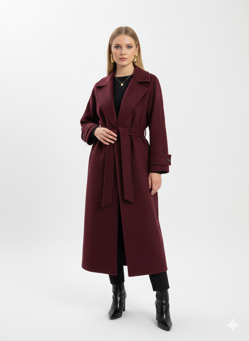 Manteau Femme Grande Taille - Laine Mélange Bordeaux Élégant - LuxeStyle