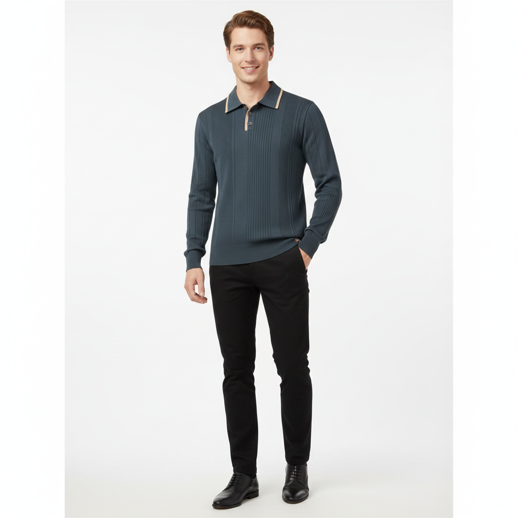 Sweat Homme Col Contraste Élégant Hiver Casual
