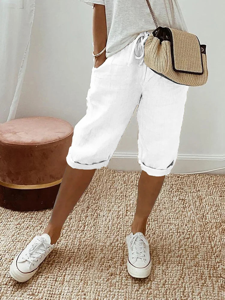 Shorts Femmes Décontractés en Coton Lin