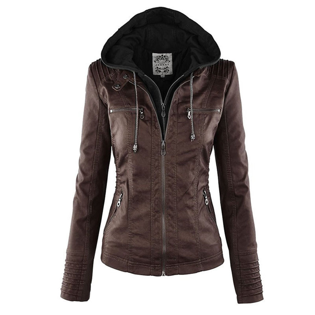 Veste Femelle Court avec Capuche Détachable pour Automne