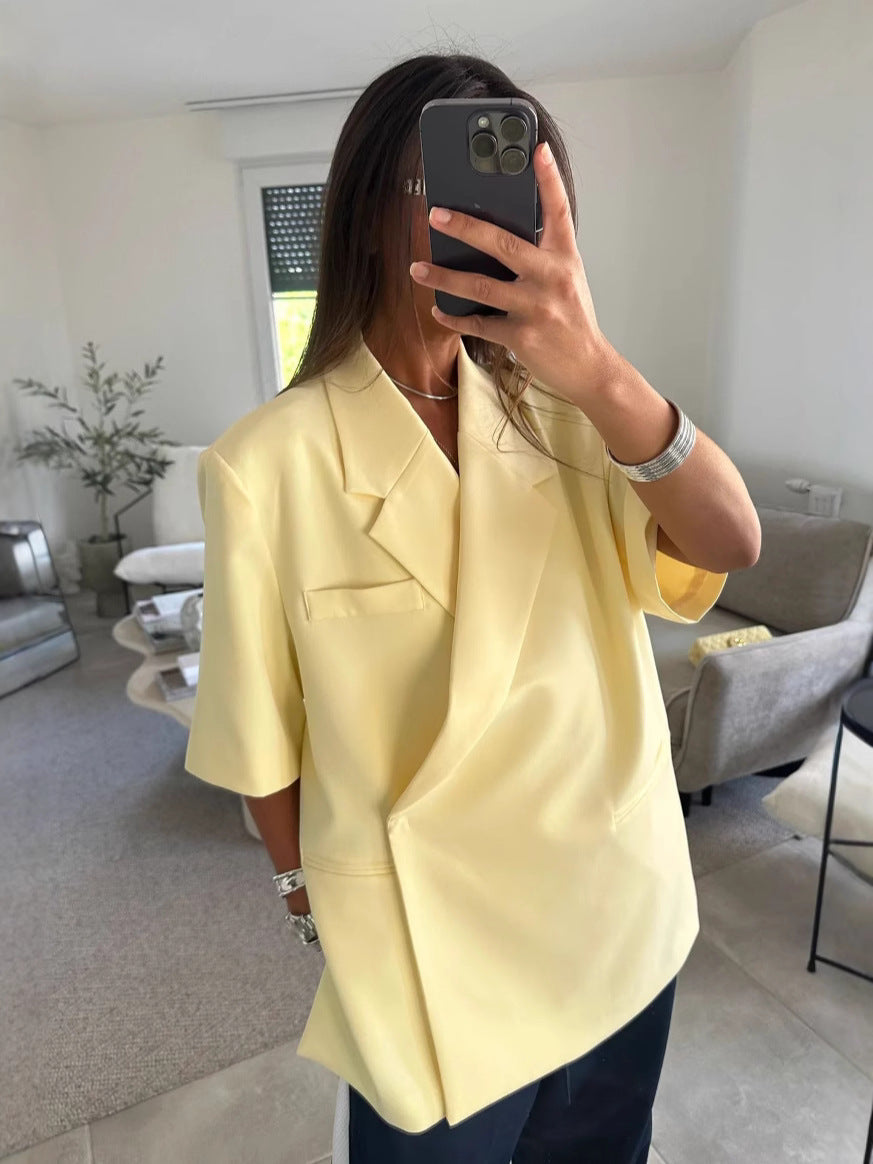Blazer Féminin Décontracté - Veste Relâchée en Polyester avec Col Raffiné