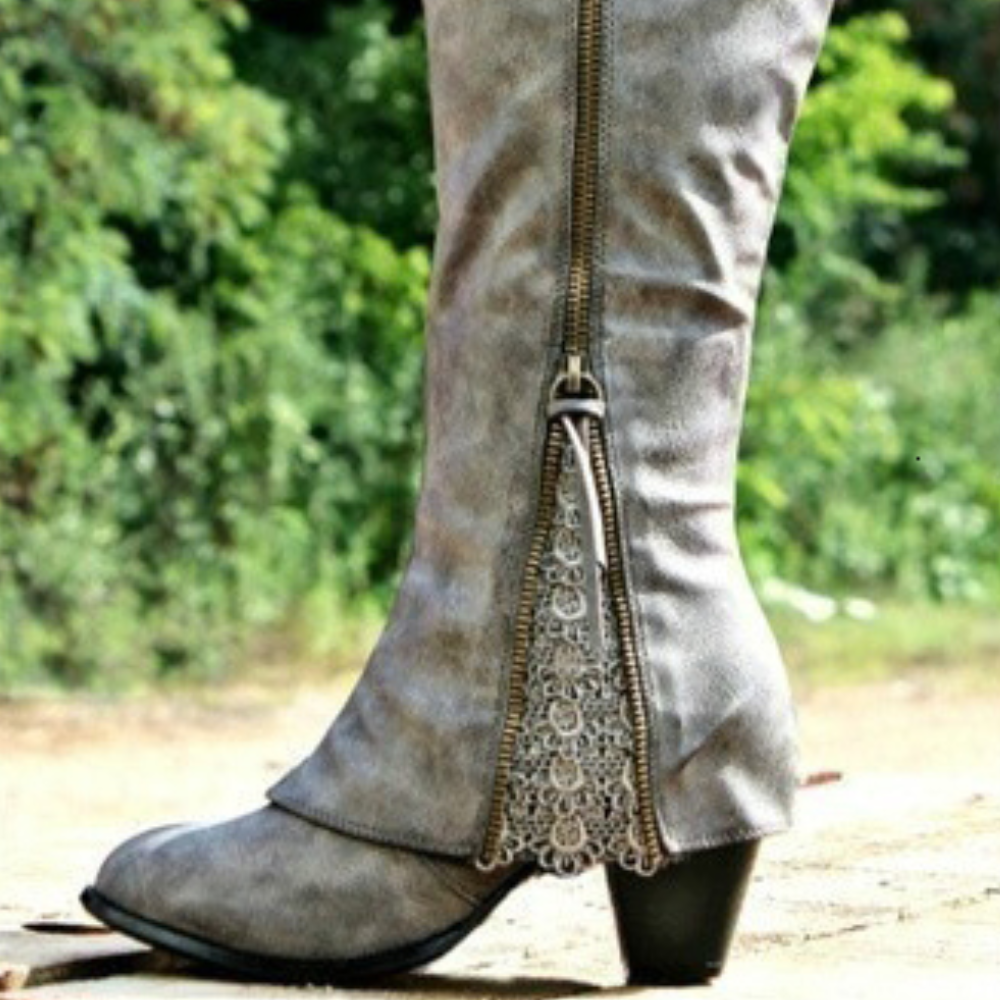 Bottes cowboy féminines à lacets et fermeture éclair trendy
