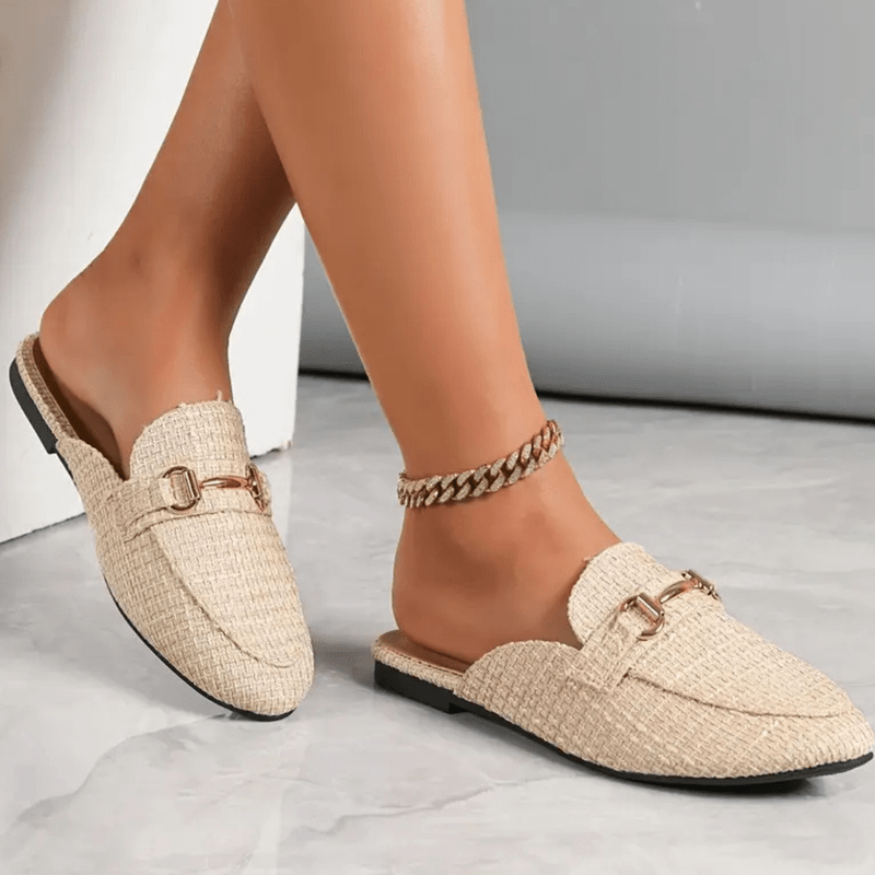 Mocassins Femme Élégants - Mules Tressées Confort avec Chaîne Or & Semelle Douce - LuxeStyle
