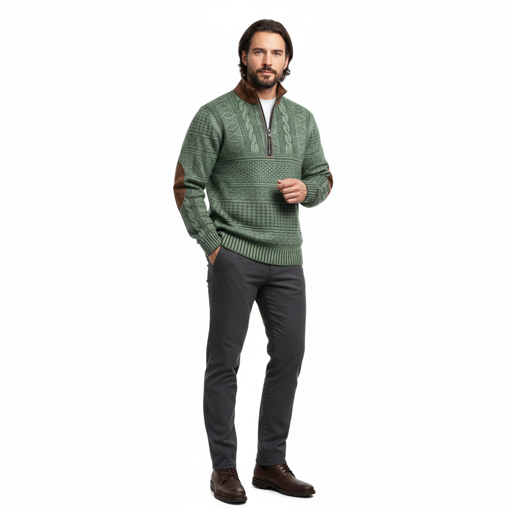 Pull Homme Maille Coton Doux Zippé Regular Fit Décontracté