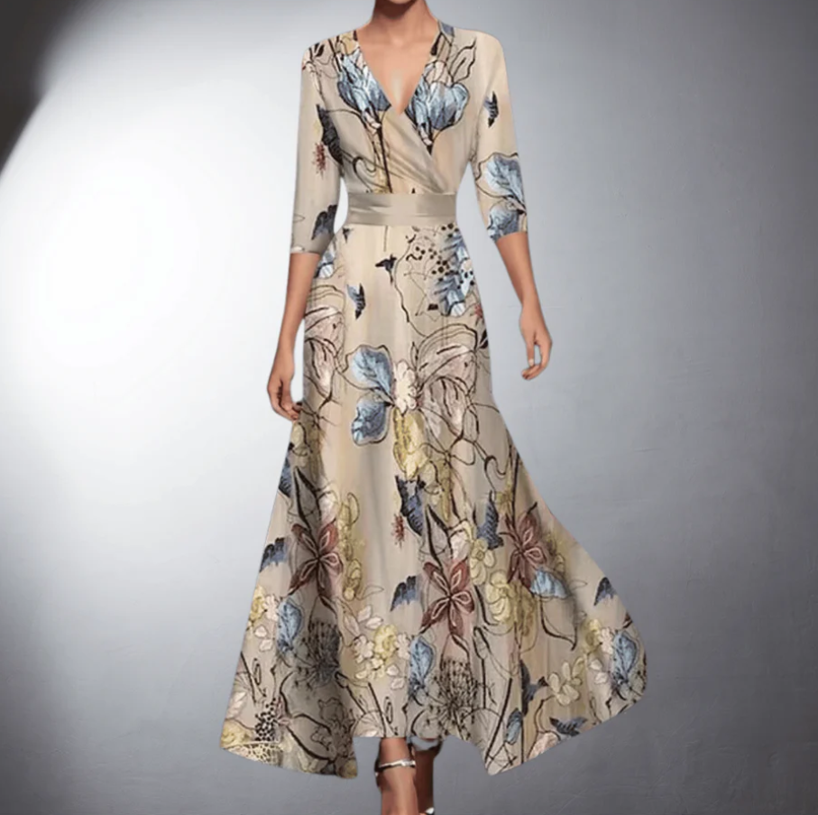 Robe Femme Élégante Floral avec Taille Cintrée & Tissu Aérien